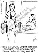 funny business cartoon businesswomen office desk shopping bag briefcase 1486